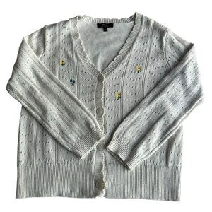 Witty Fox Women's Embroidery Flower Trim Cardigan Sweater size XL‎ EUC